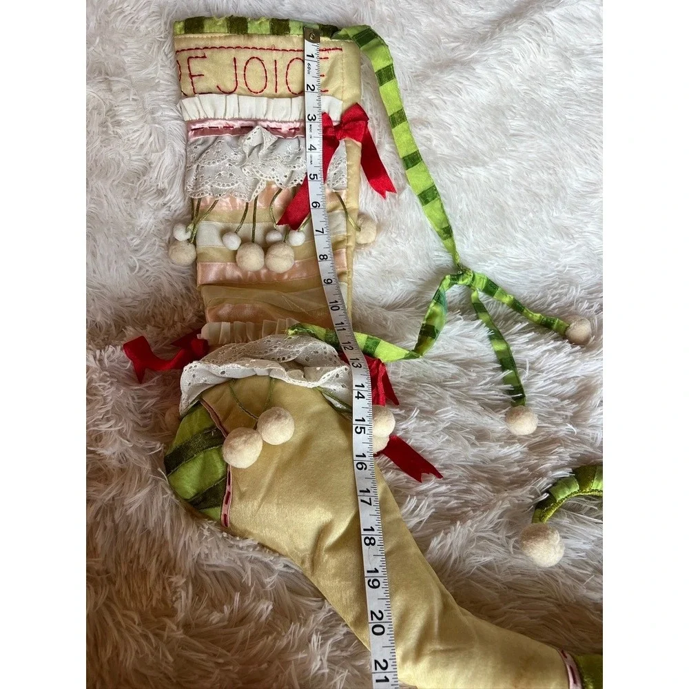 Dept 56 Christmas Stocking Big Vintage Rejoice Elf Curled Toe Lace Jester Shabby